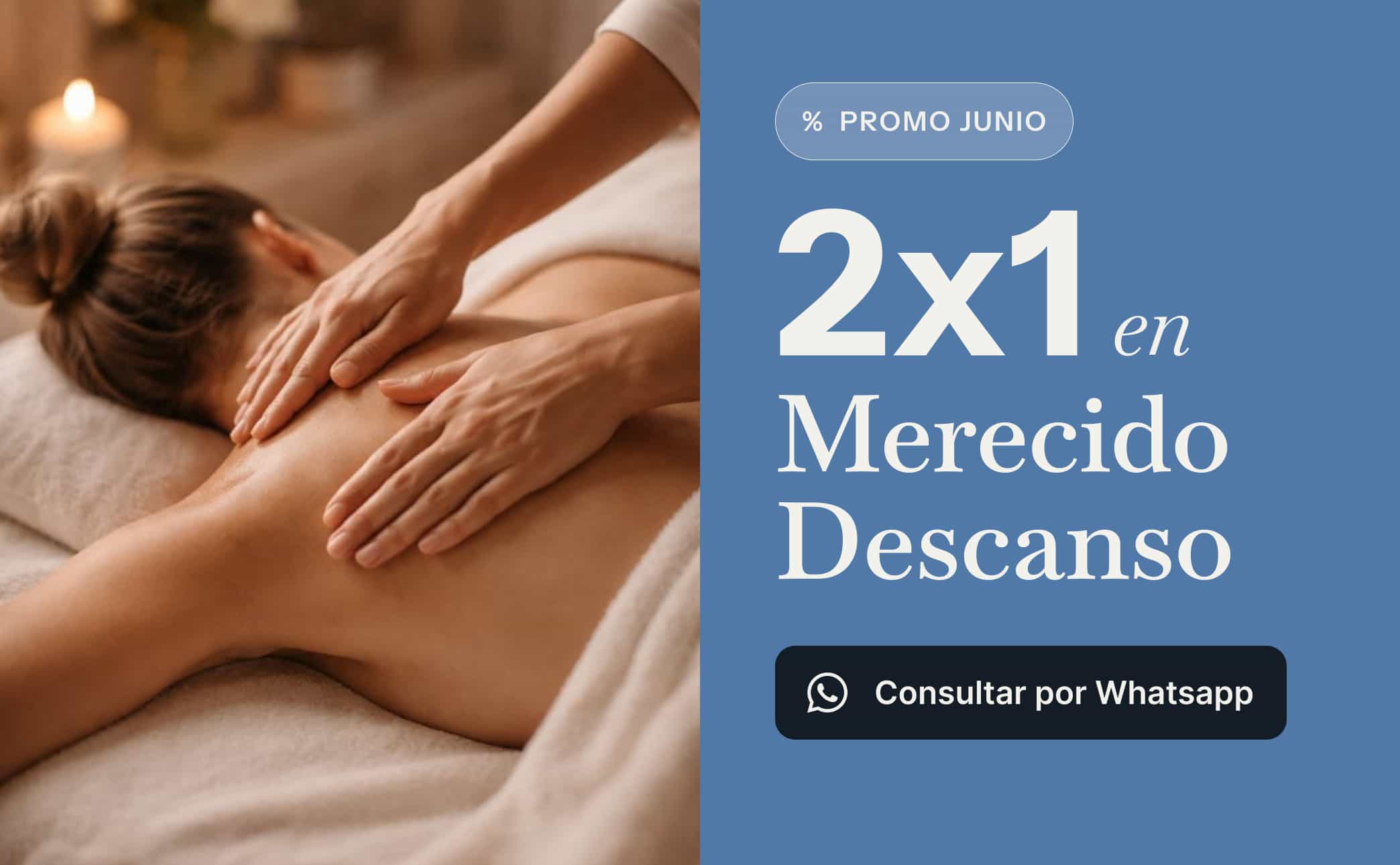 Banner promocional de Casa Puebla Spa: 2x1 en masajes Merecido Descanzo para la promo de Junio